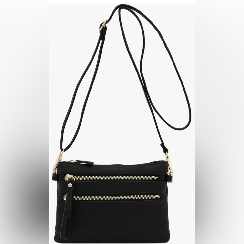 BRAND NEW Black and Gold Multi Pocket Small Wristlet/Crossbody Bag